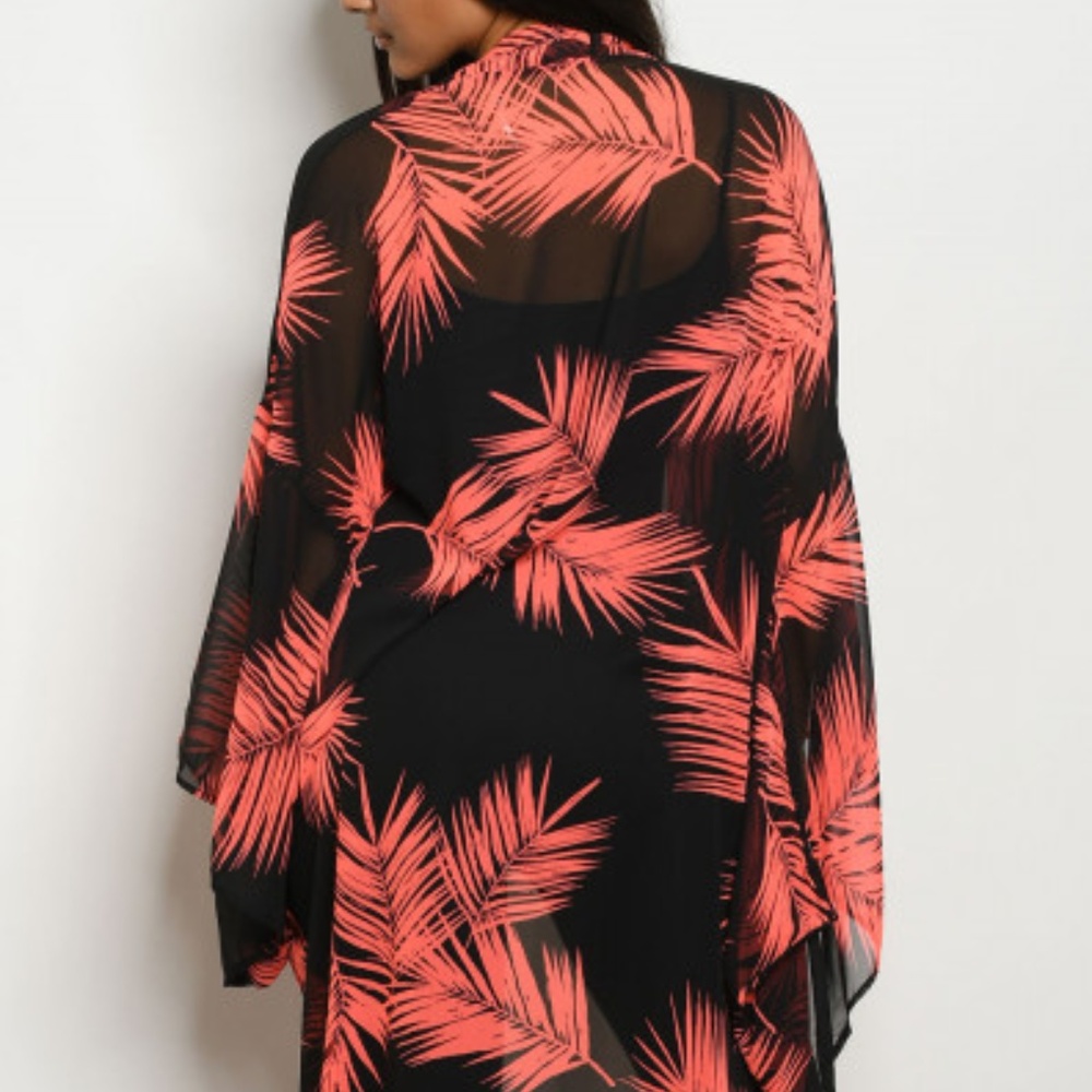 CORAL & BLACK KIMONO / CARDIGAN - Picture 5 of 8
